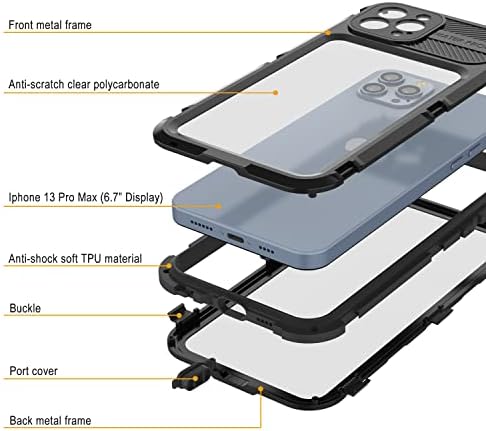 Punkcase לאייפון 13 Pro Max מארז אלומיניום אטום למים [סדרת Metal Extreme 2.0] IP68 כיסוי פגוש מחוספס w/Buillt